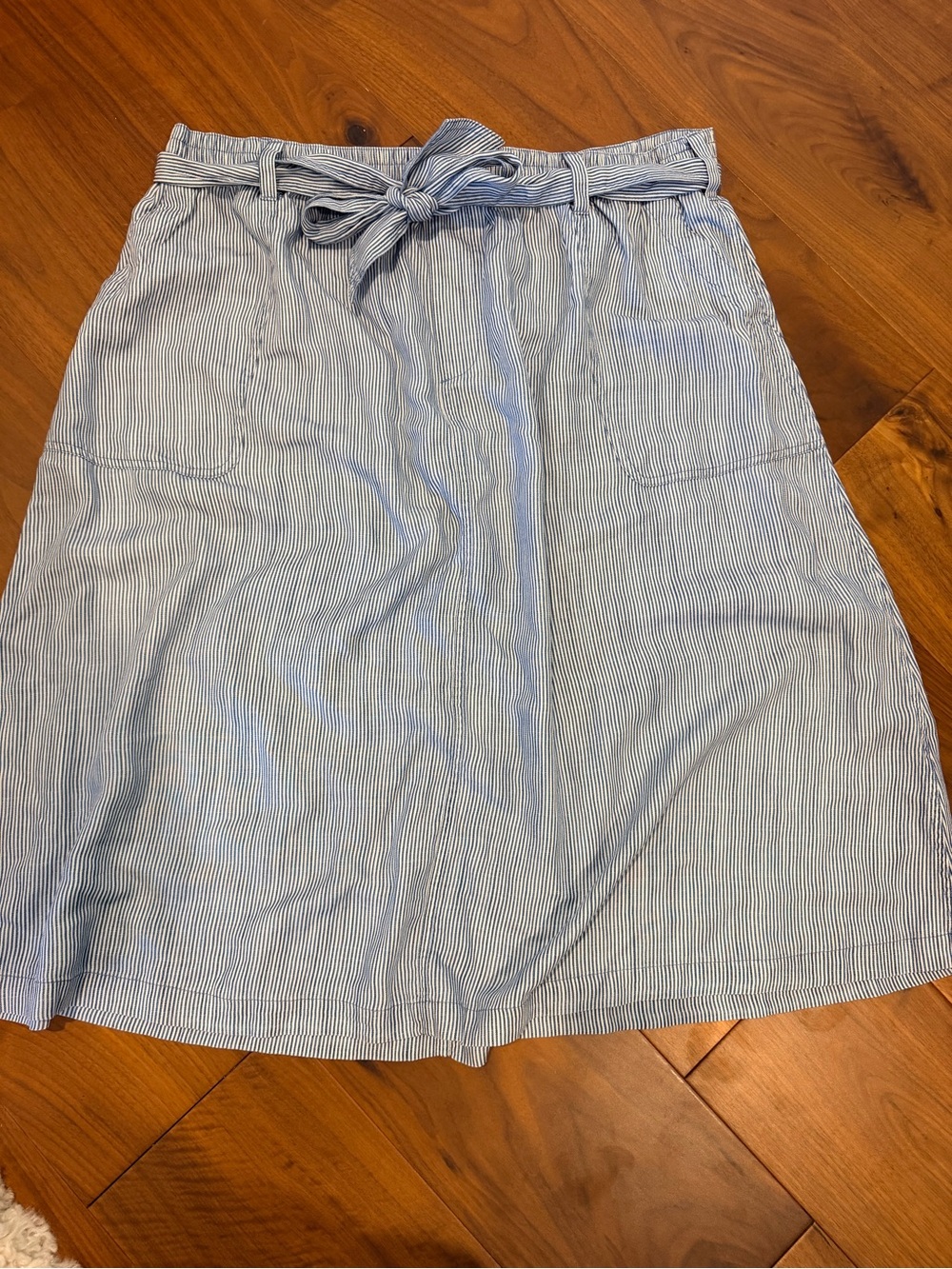 Lands' End Light Blue and White Striped Tie-Waist A-Line Skirt